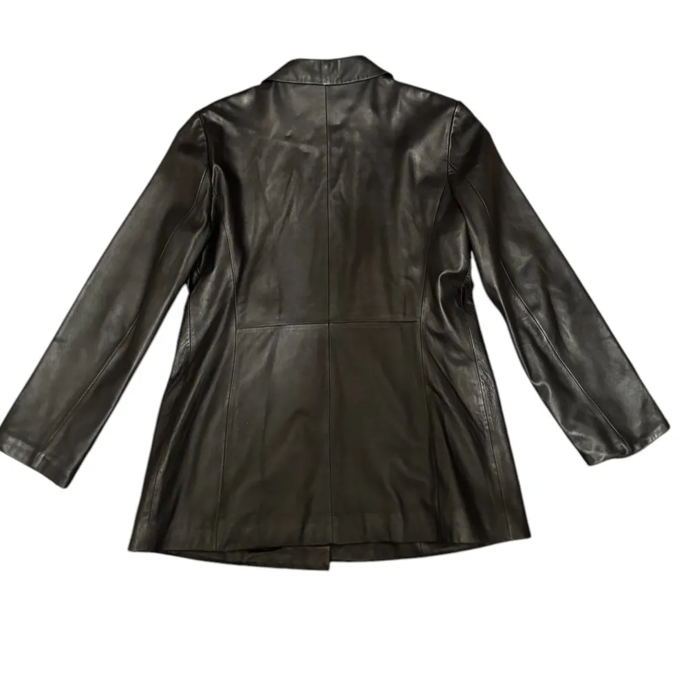 Winlit 3 Button Leather Black Blazer Sz M Jacket Trench Coat Lightweight Lined Size M - Image 9