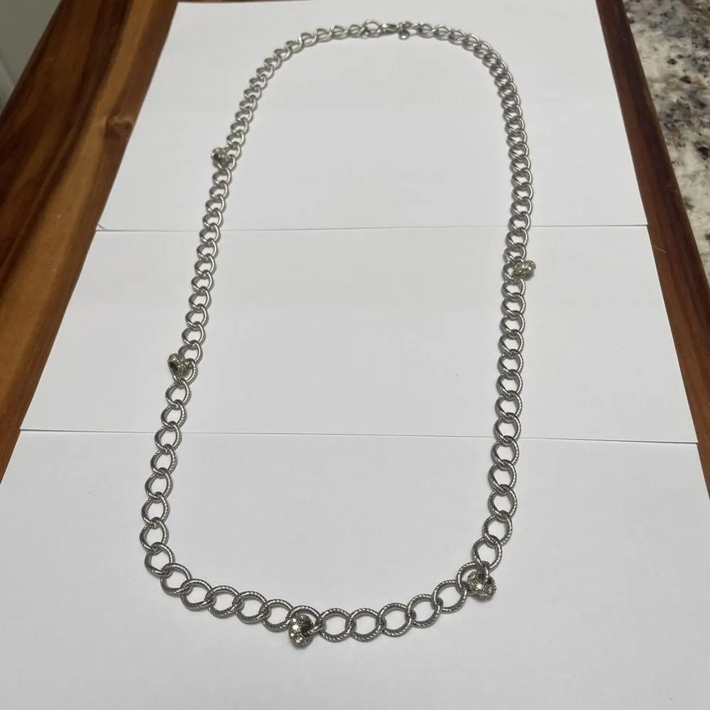 Ann Taylor LOFT Silver Tone Chain Necklace Rhinestone - Image 2
