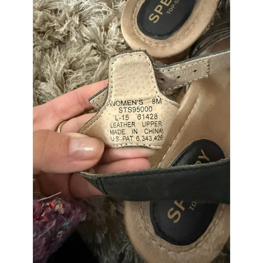 Sperry Black Leather Cork Heel Wedge Sandal - Image 3