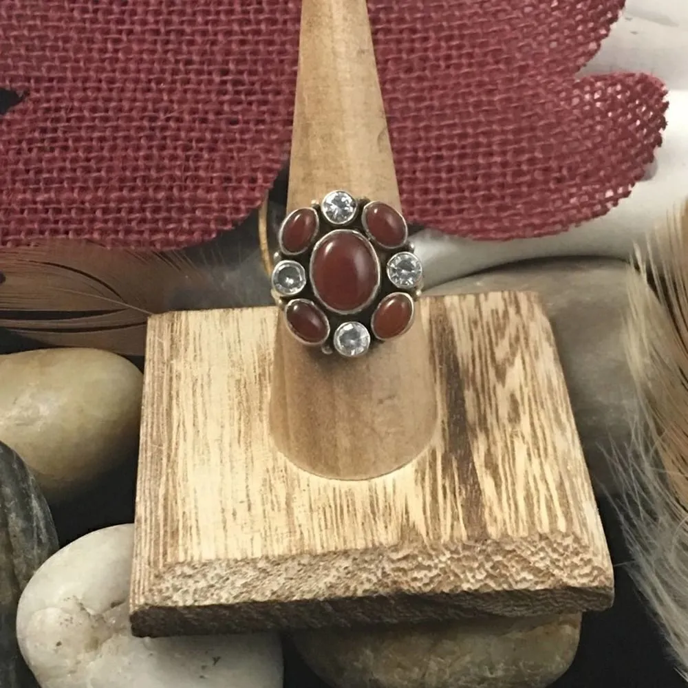 Sterling Carnelian and CZ sterling silver ring 8 Orange - Image 2