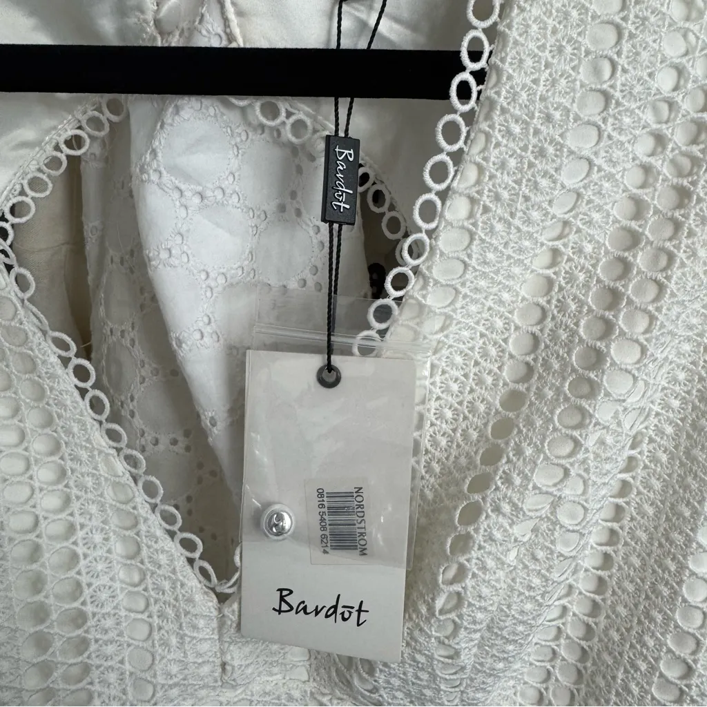 New Bardot Charlotte White Eyelet Lace Mini Dress Size 6 Small - Image 9