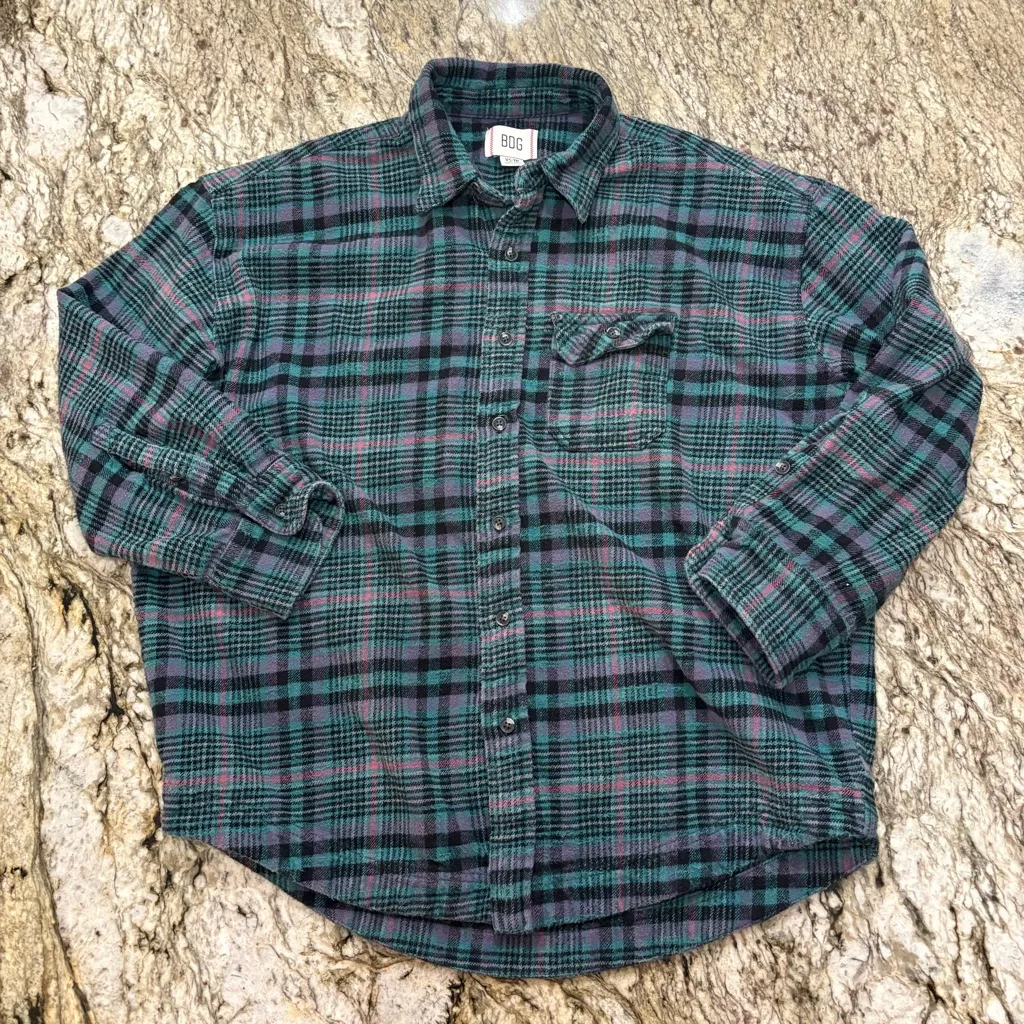 BDG Dani Oversized Flannel Shirt Green Top Urban Outfitters Buttondown - Image 3