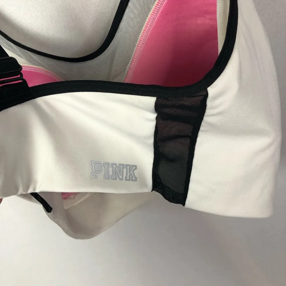 PINK Victoria's Secret White Padded Black Trim Cross Back Sports Bra L - Image 48