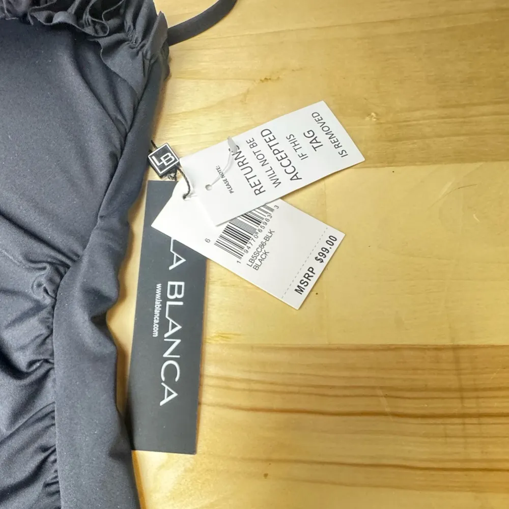 La Blanca Island Goddess Ruffle Bandeau Tankini Top NWT Size 6 Black - Image 13