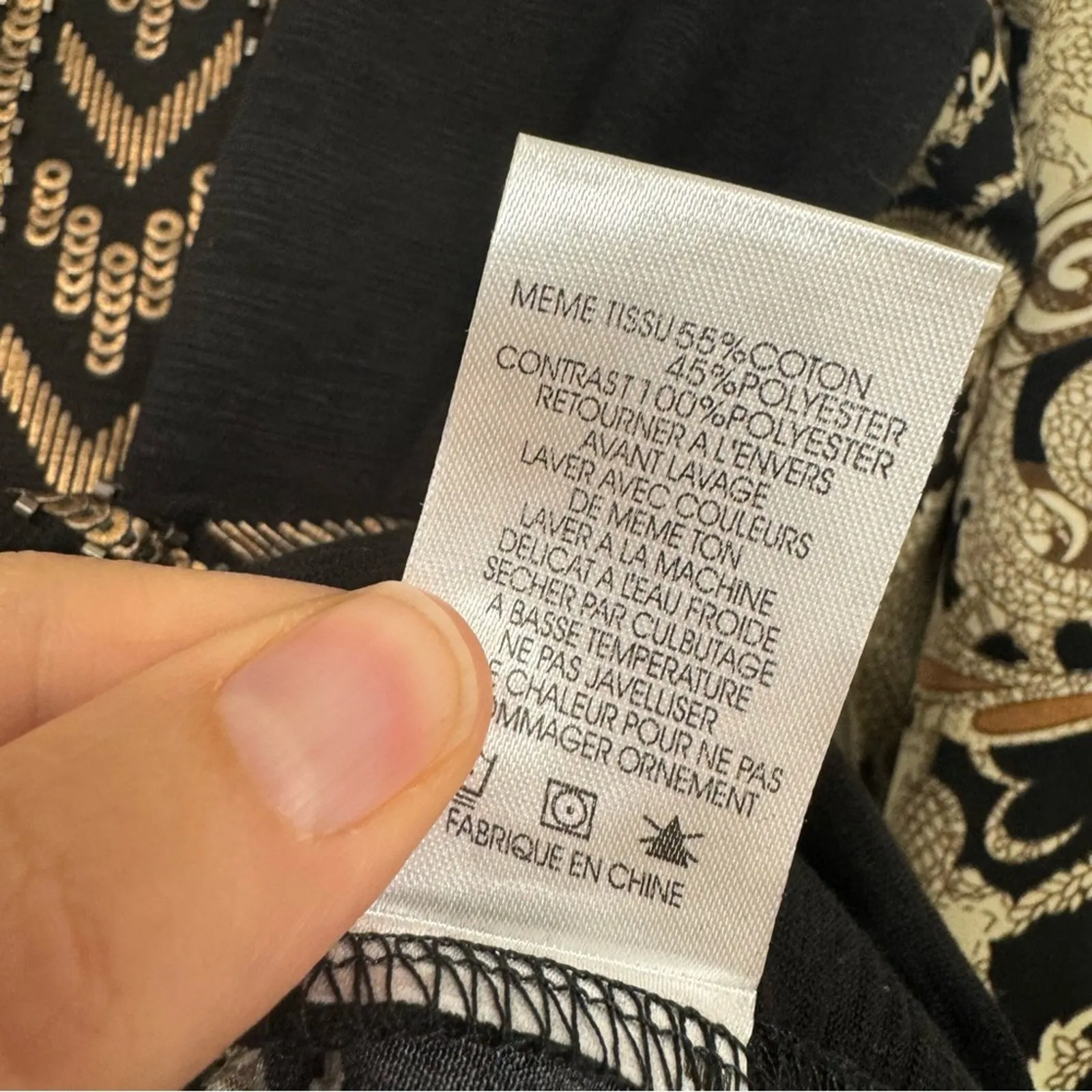 Miss Me Y2K Black Tan Blouse Womens S Paisley Beaded 3/4 Sleeve Lightweight - Image 8