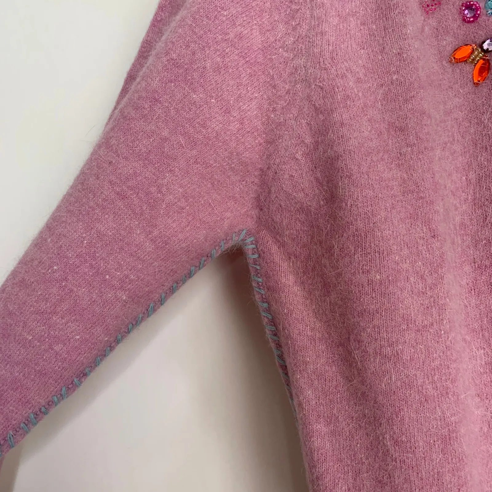 Free People Pink Embroidered Cardigan Sweater Womens Medium New Lilac - Image 6