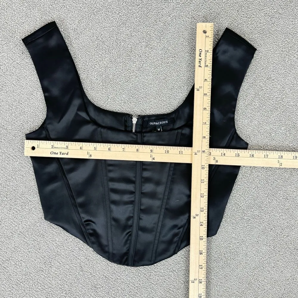 Olivaceous Satin Corset Top Black Medium Sleeveless Crop - Image 12