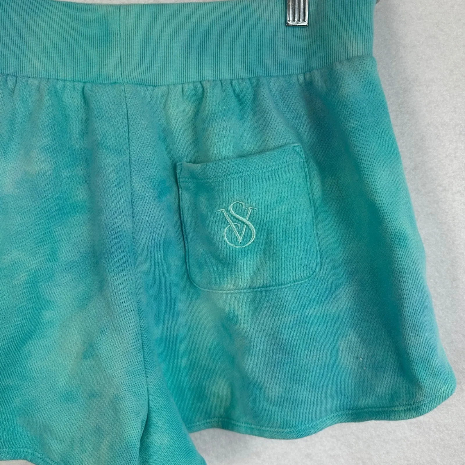 Victoria's Secret Tie Dye Cropped Hoodie Shorts‎ Set Aqua Blue Womens Small P - Image 9