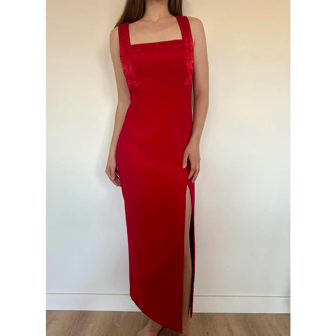 Vintage Liz Clairborne Beaded Red Long Fancy Dress - Image 2