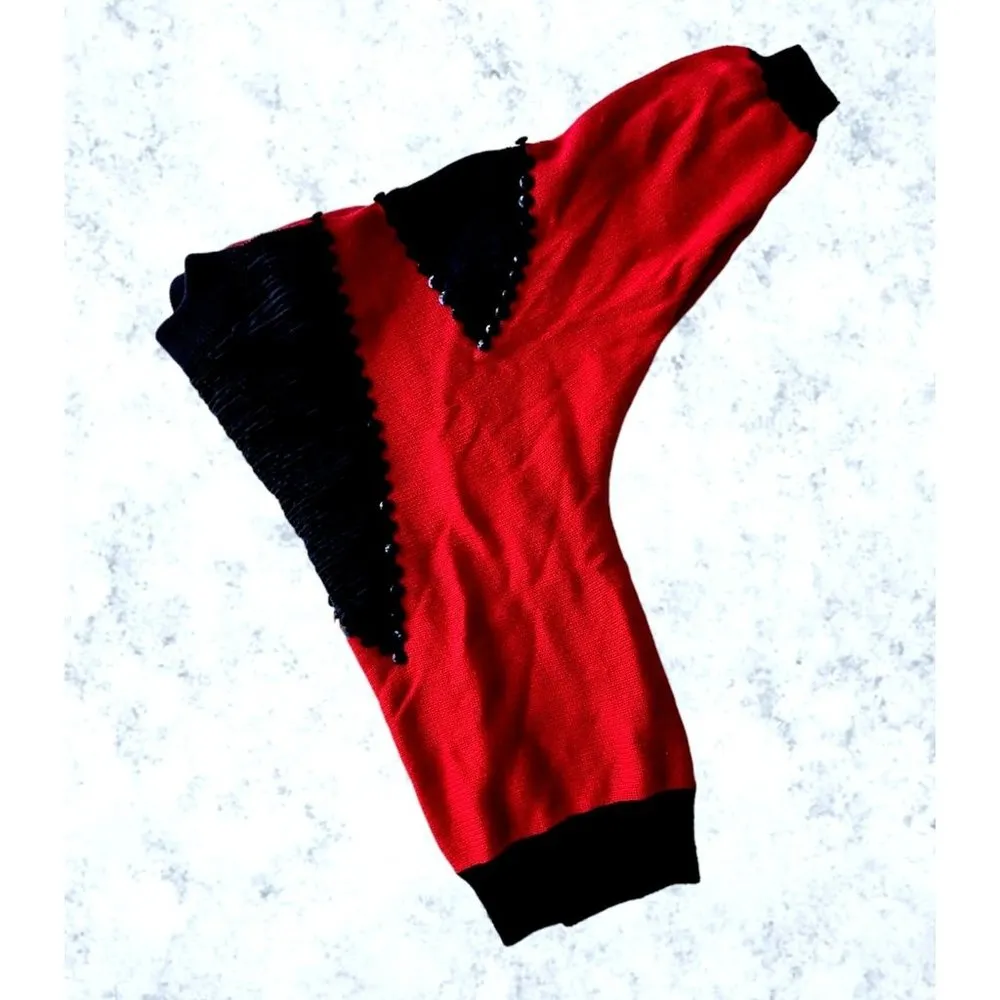 Vintage 80s Bonnie Bill by Holly Sz M Sweater Red Black Buttons Valenti… - Image 9