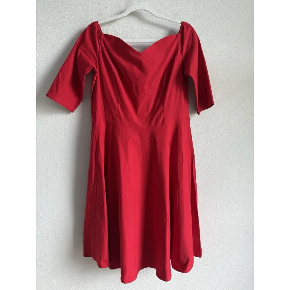 Grace Karin Red Off Shoulder Fit & Flare Pleated Dress Women’s XL Cocktail Party - Image 5
