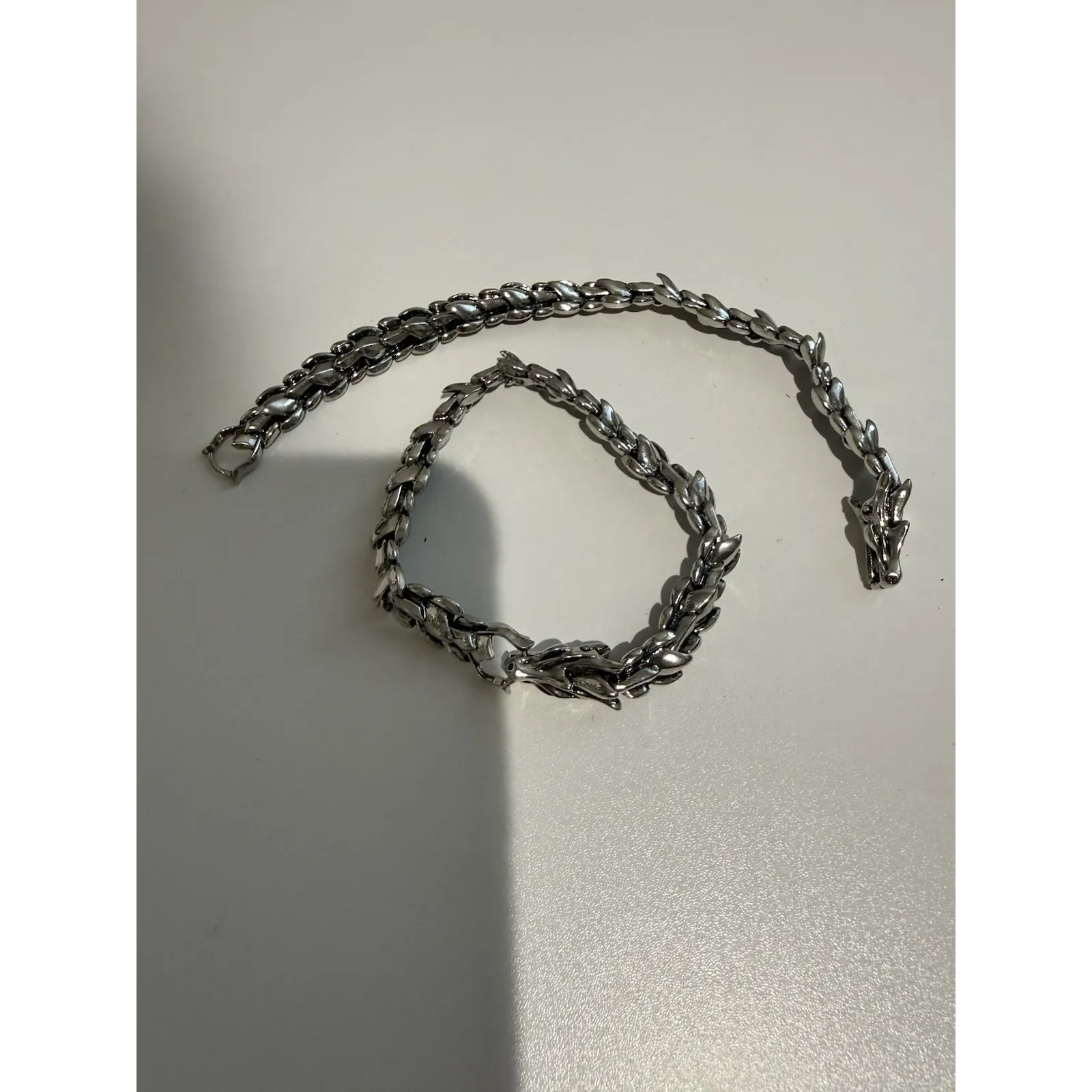 2 Mens/Womens Solid Sterling Silver Chain Dragon Bone Link Bracelet - Image 2