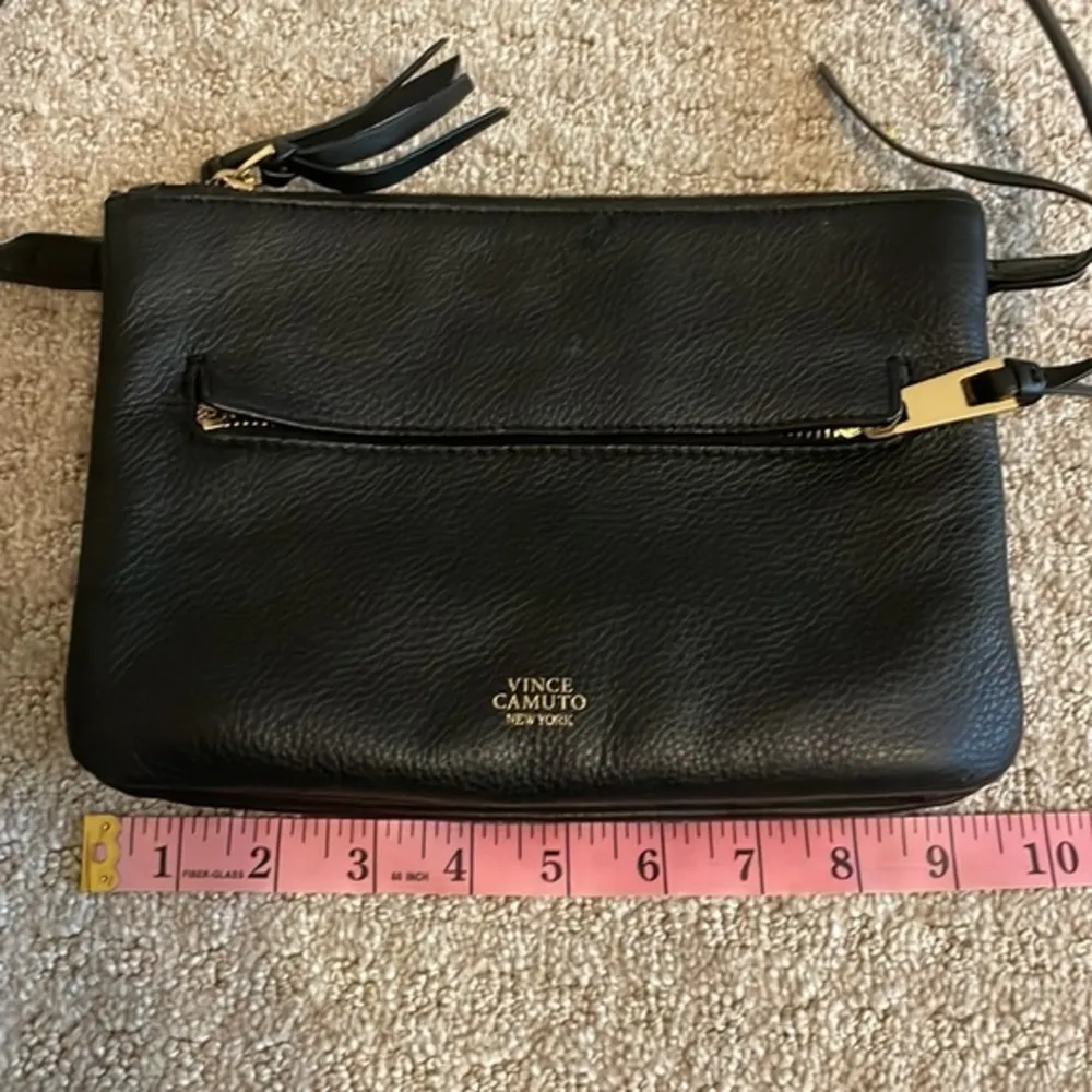 Vince Camuto Black Leather Double Zipper Pocket Crossbody Purse Handbag - Image 5