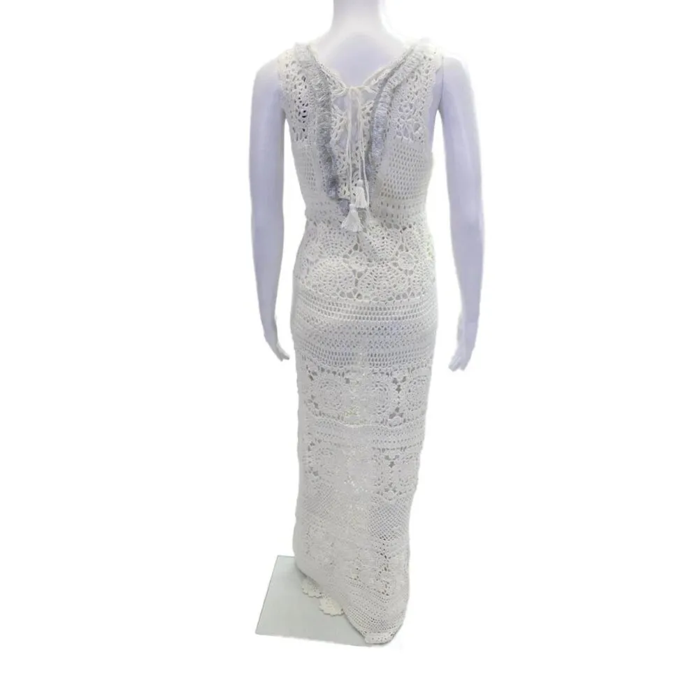 NWT Elie Tahari Vara Crochet Knit Maxi in Antique White Lace-up Back Dress S - Image 16