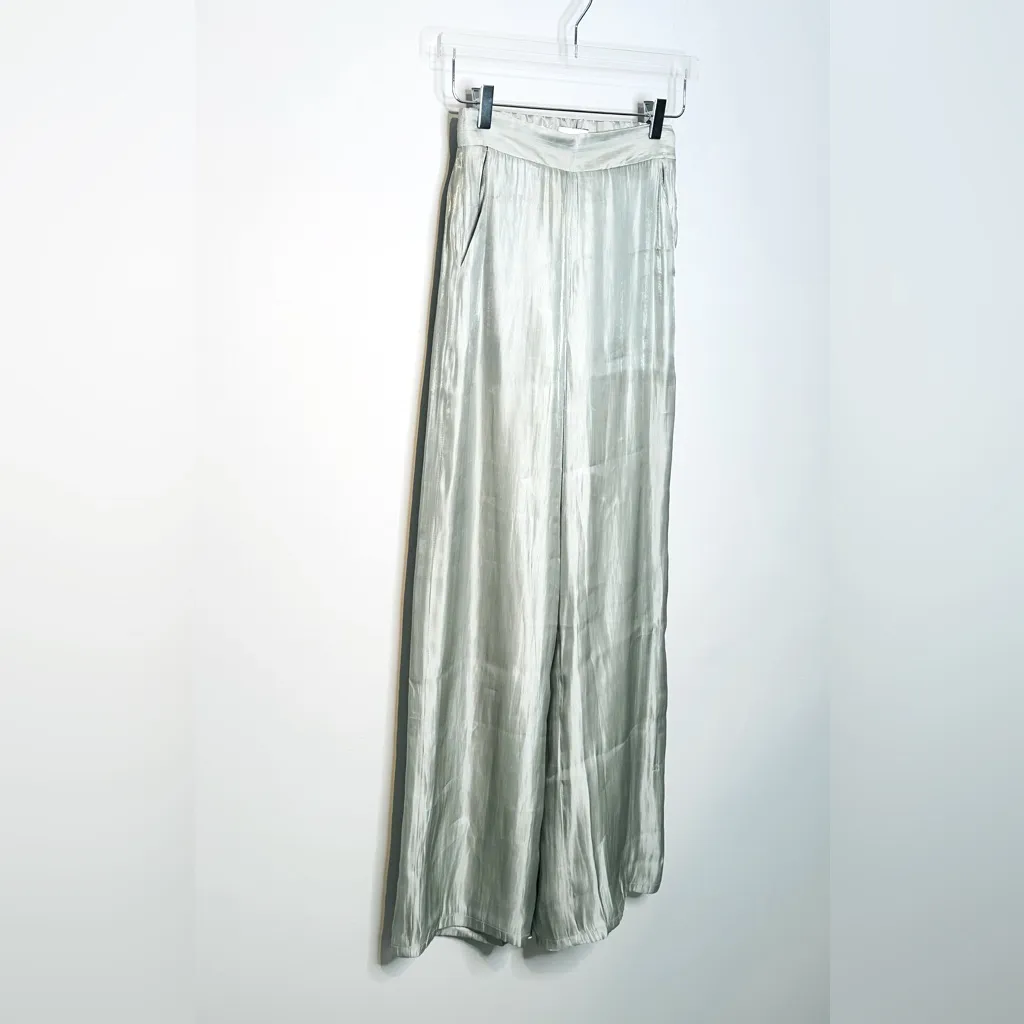 Veiled Collection Annika Shiny Satin Wide Leg Light Pastel Green Pants Size XS - Image 5