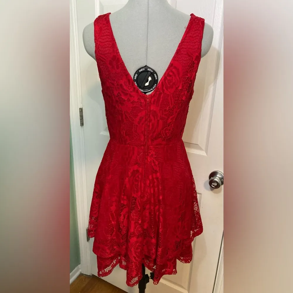 NWT - Junior’s XS -  Tiered Fit & Flare Lace Dress - Dark Red - Image 3