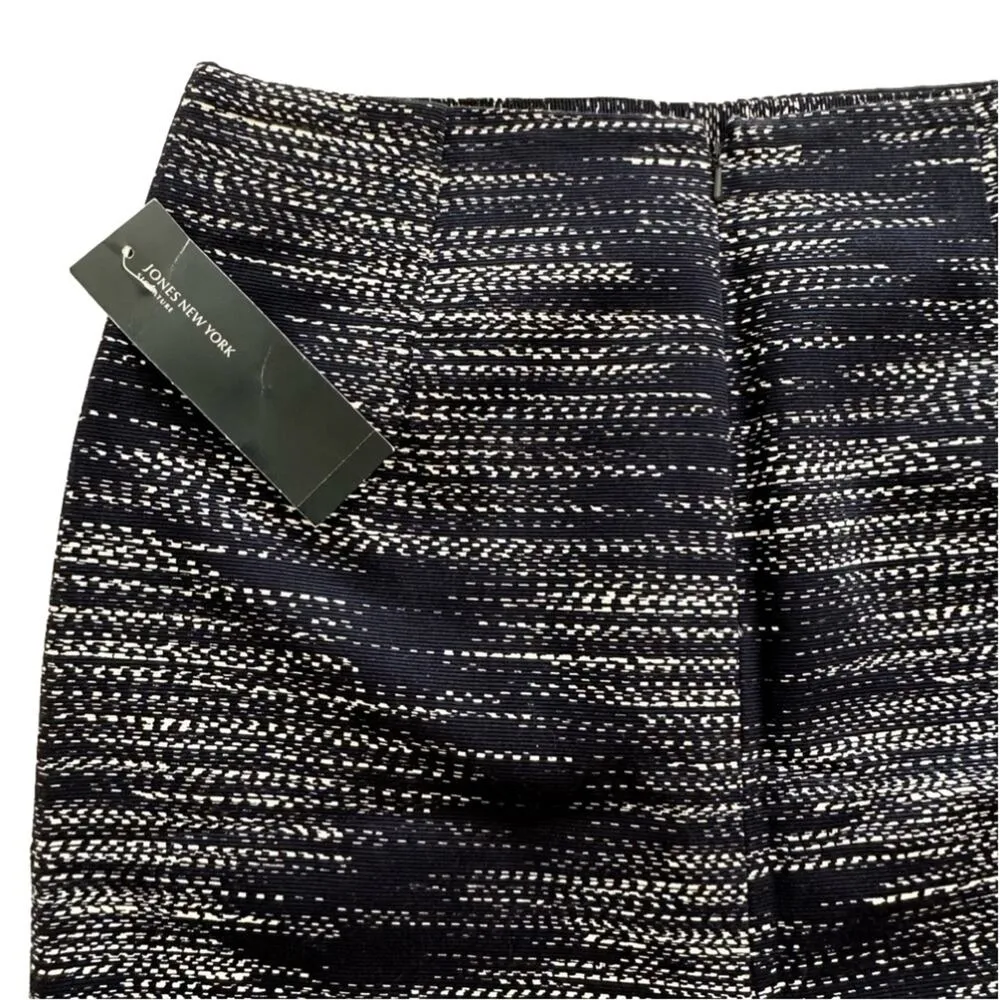 Jones New York Skirt Cotton Navy White Print Pencil Knee Length Tailored Size 4 - Image 7
