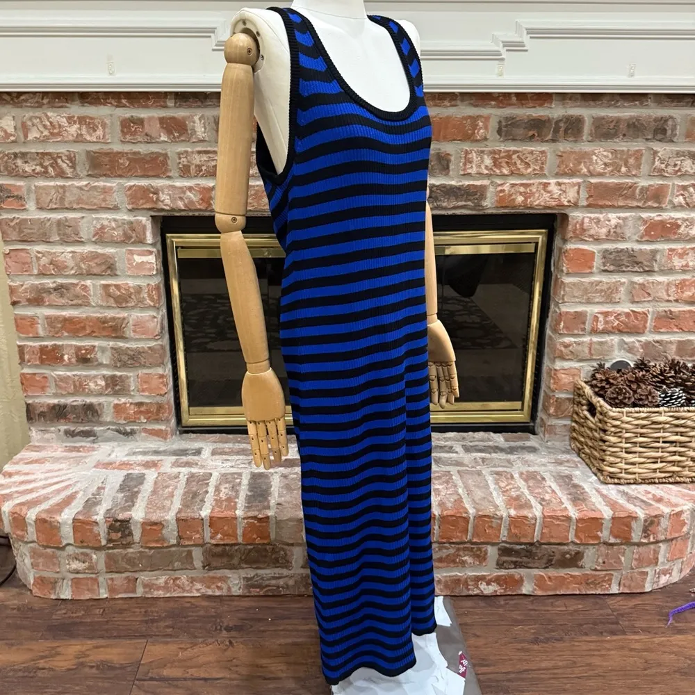 Michael by Michael Kors Black and Blue Striped Sleeveless Maxi Dress / XL / EUC - Image 3