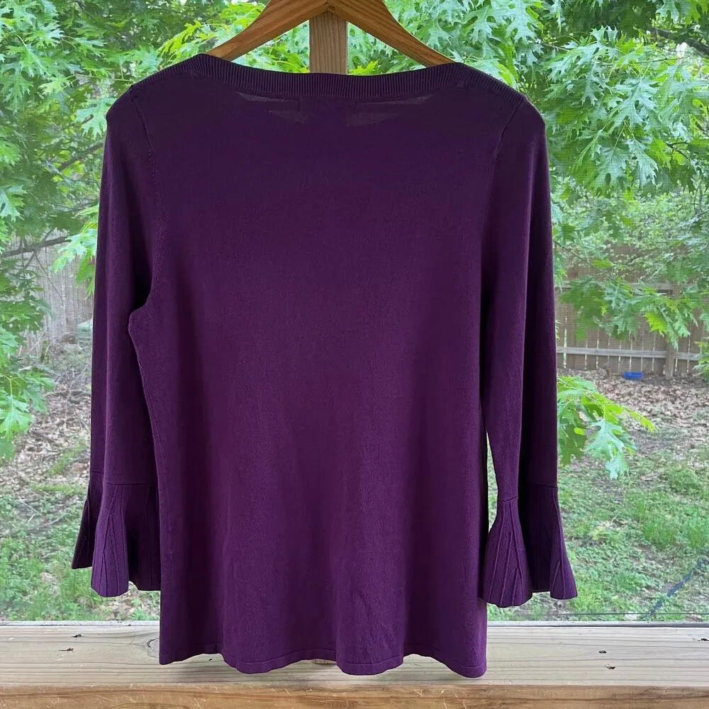 41 Hawthorn Women's Dark Purple Flare Sleeve Sweater Size M. NEW Size M - Image 2