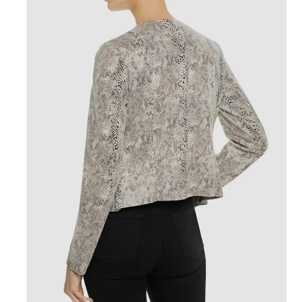 BLANK NYC Women's Beige Black Faux Suede Draped Snake Python Print Jacket - Image 2