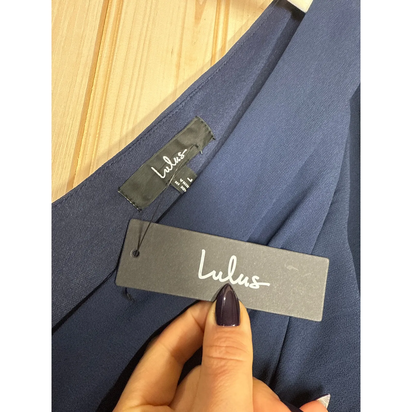 NWT Lulus Convincing Grace Navy Blue Flutter Sleeve Wrap Maxi Dress Wedding L - Image 5