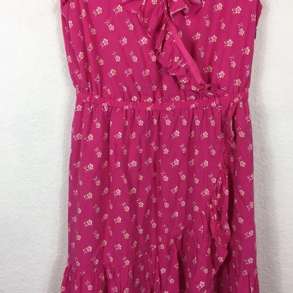 J. Crew Pink Floral Mini Dress Size 2 V-neck Ruffle Faux Wrap Aline Summer - Image 9