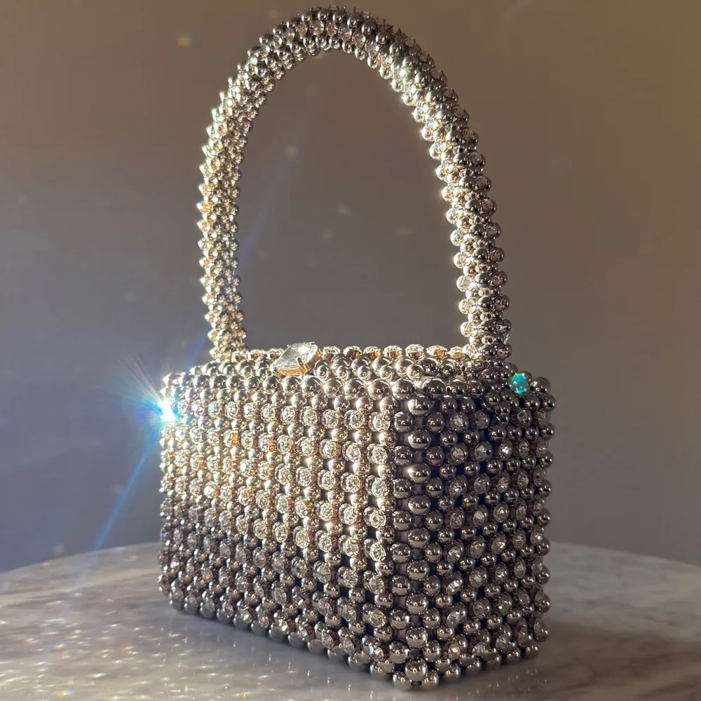 RETROFETE Eclipse Crystal Embellished Hand Bag Gunmetal Silver - Image 2