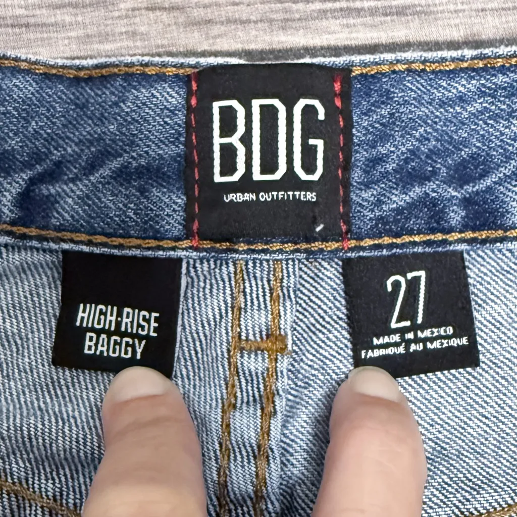 BDG Urban Outfitters Medium Wash High Rise Baggy Distressed Frayed Jeans 27 - Image 9