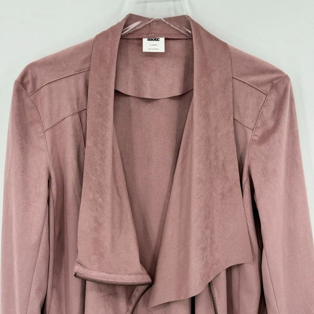 Mote dusty pink faux suede drape full zip lightweight moto jacket XL - Image 3