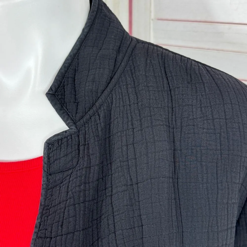 Chicos Textured Silk Mandarin Collar Open Front Bomber Jacket Black Large 12 - Image 5