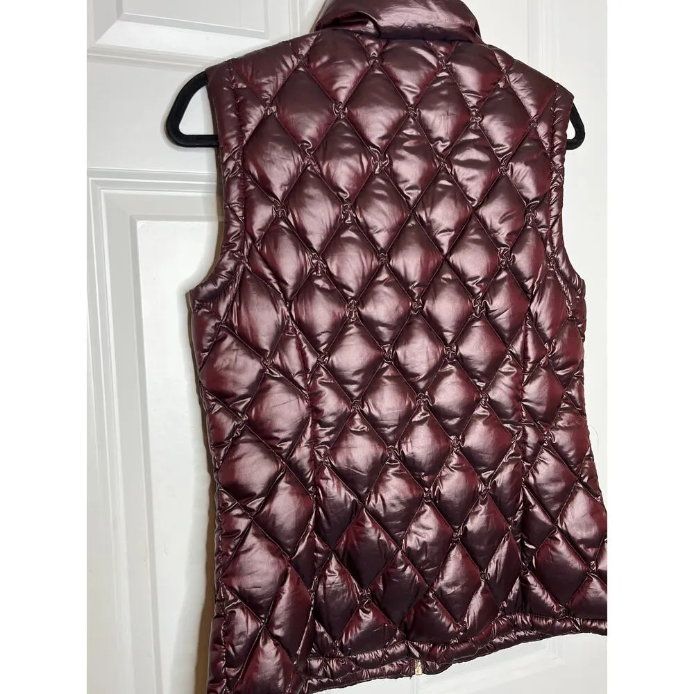 Calvin Klein Down Feather Filled Burgundy Shine Puffer Vest Full Zip Medium - Image 3