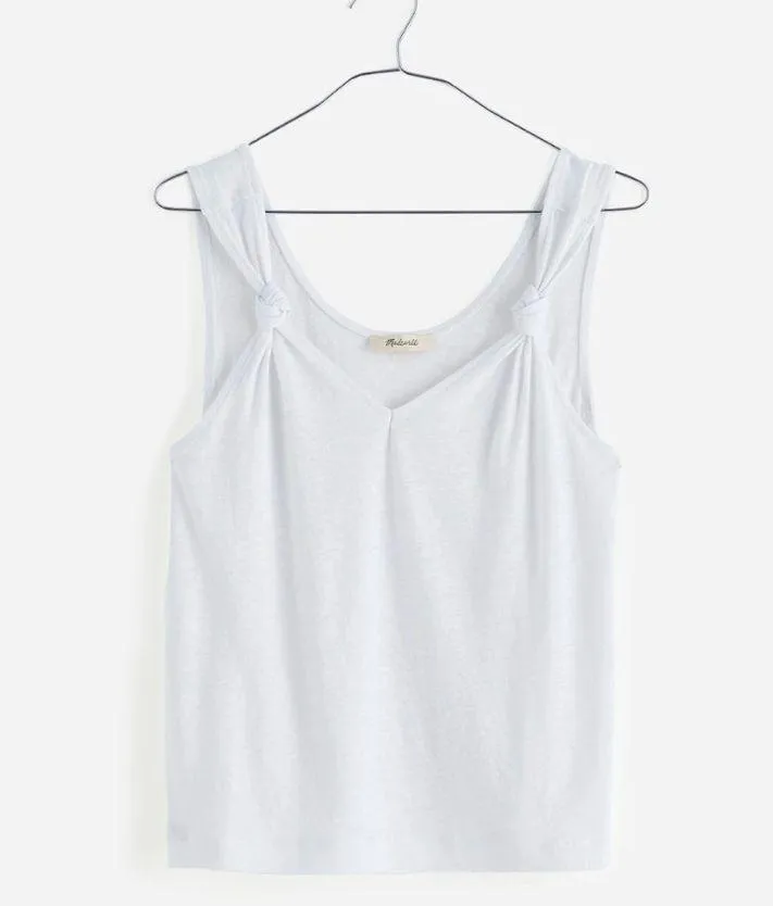 Knotted-Strap Tank in Eyelet White Size Medium NWT Linen Blend - Image 6