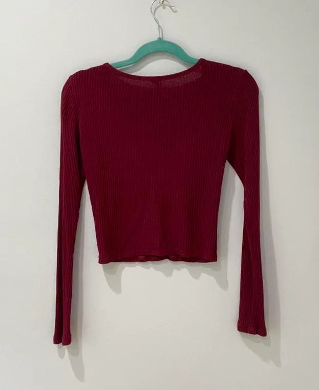 Garage Maroon Cropped Sweater Top - Image 2