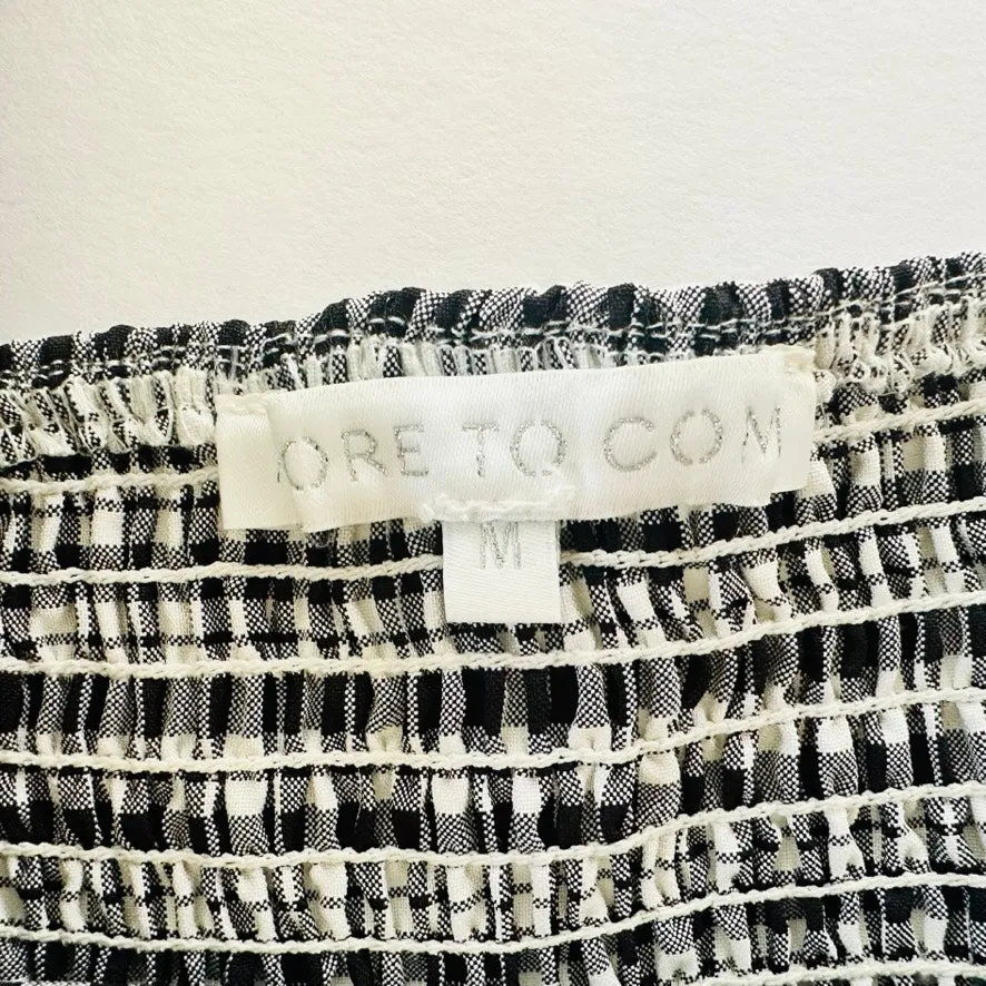 More to Come X Revolve Gingham Crop Top Balloon Sleeve Medium Black White Boho - Image 3