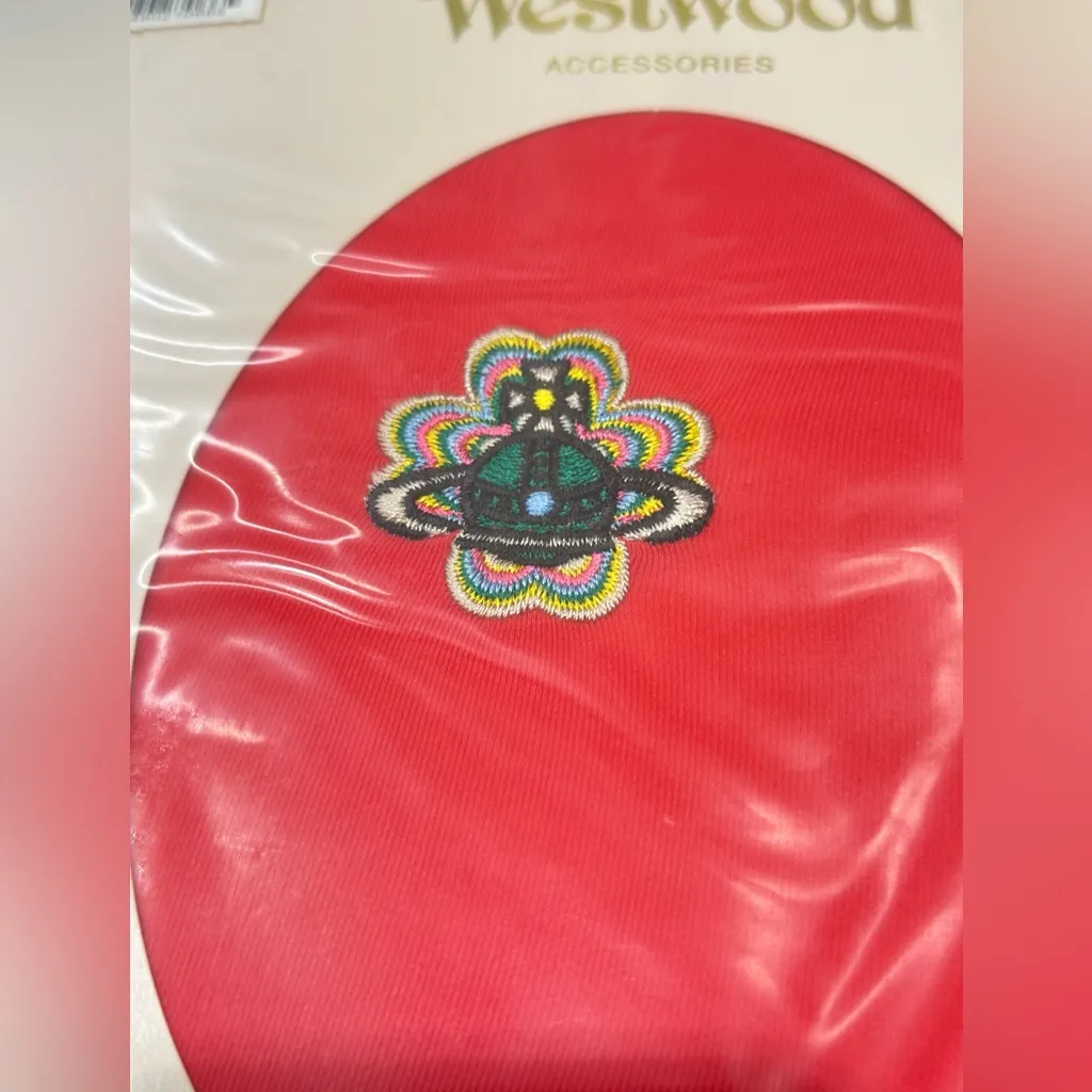 Vivienne Westwood Pantyhose Stocking Tights RED embroidered Orb Logo flower - Image 2