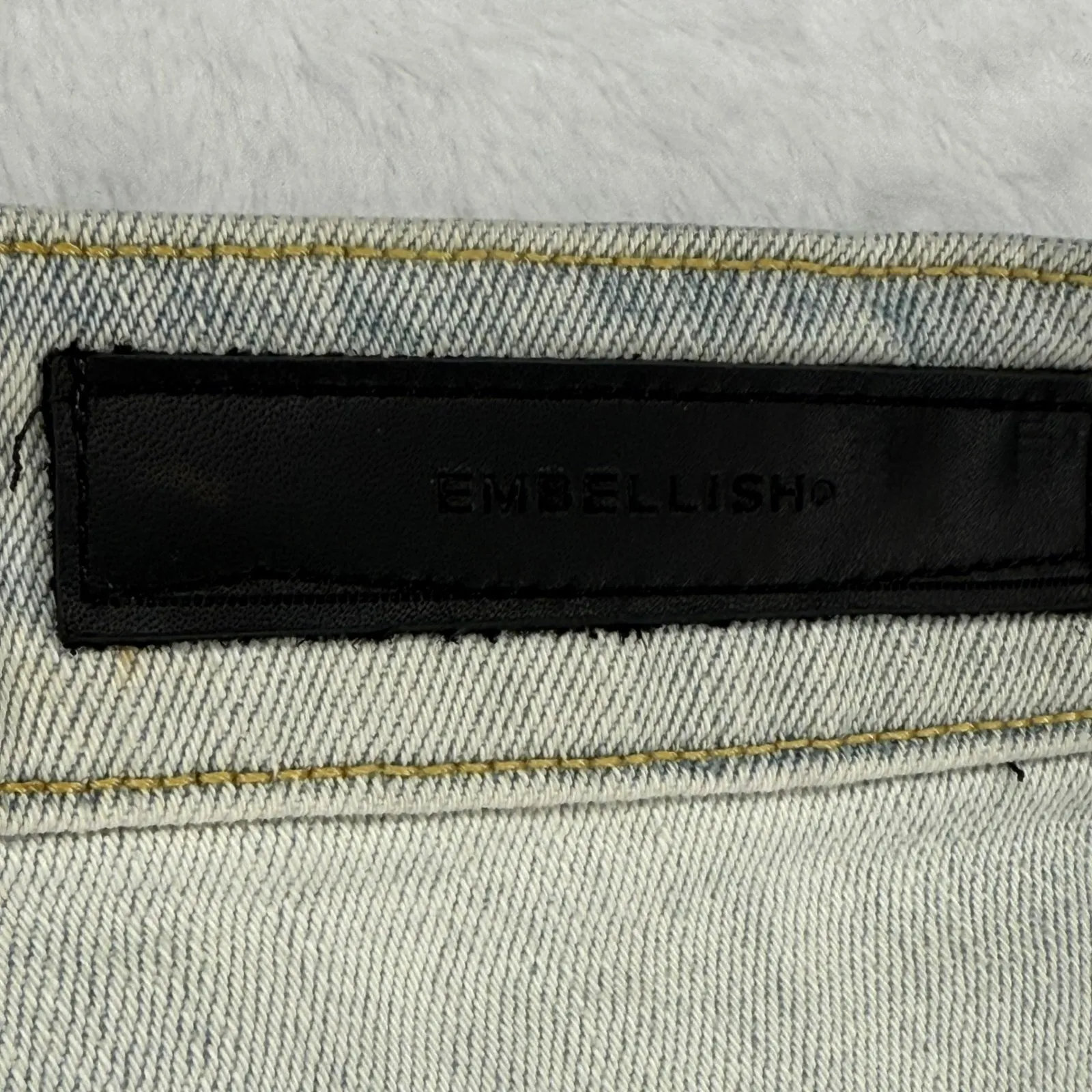 Embellish Distressed Ripped Denim Jeans White Stripe‎ Light Wash Womens Size 28 Blue - Image 10