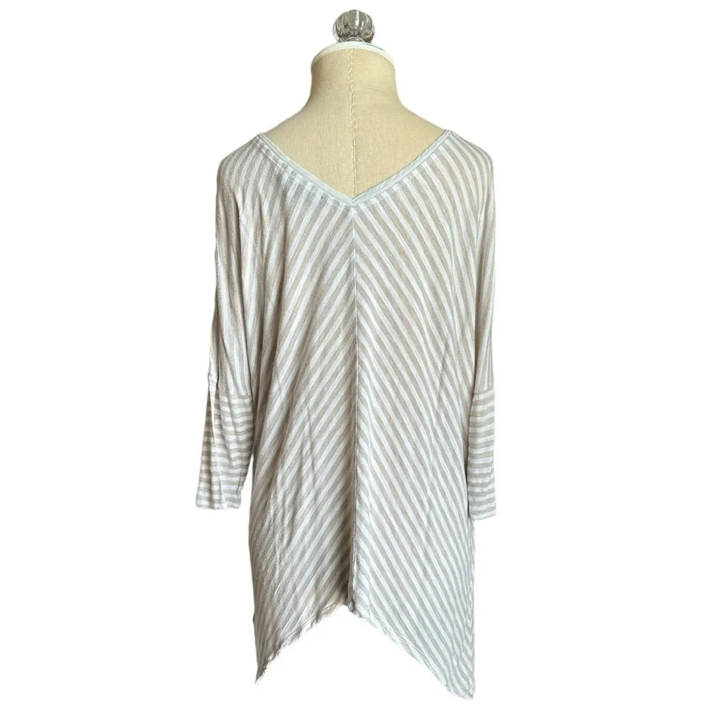 WHBM Beige Cream Stripped V Neck Casual Dolman Sleeve 3/4 Sleeve Top Size Small - Image 6