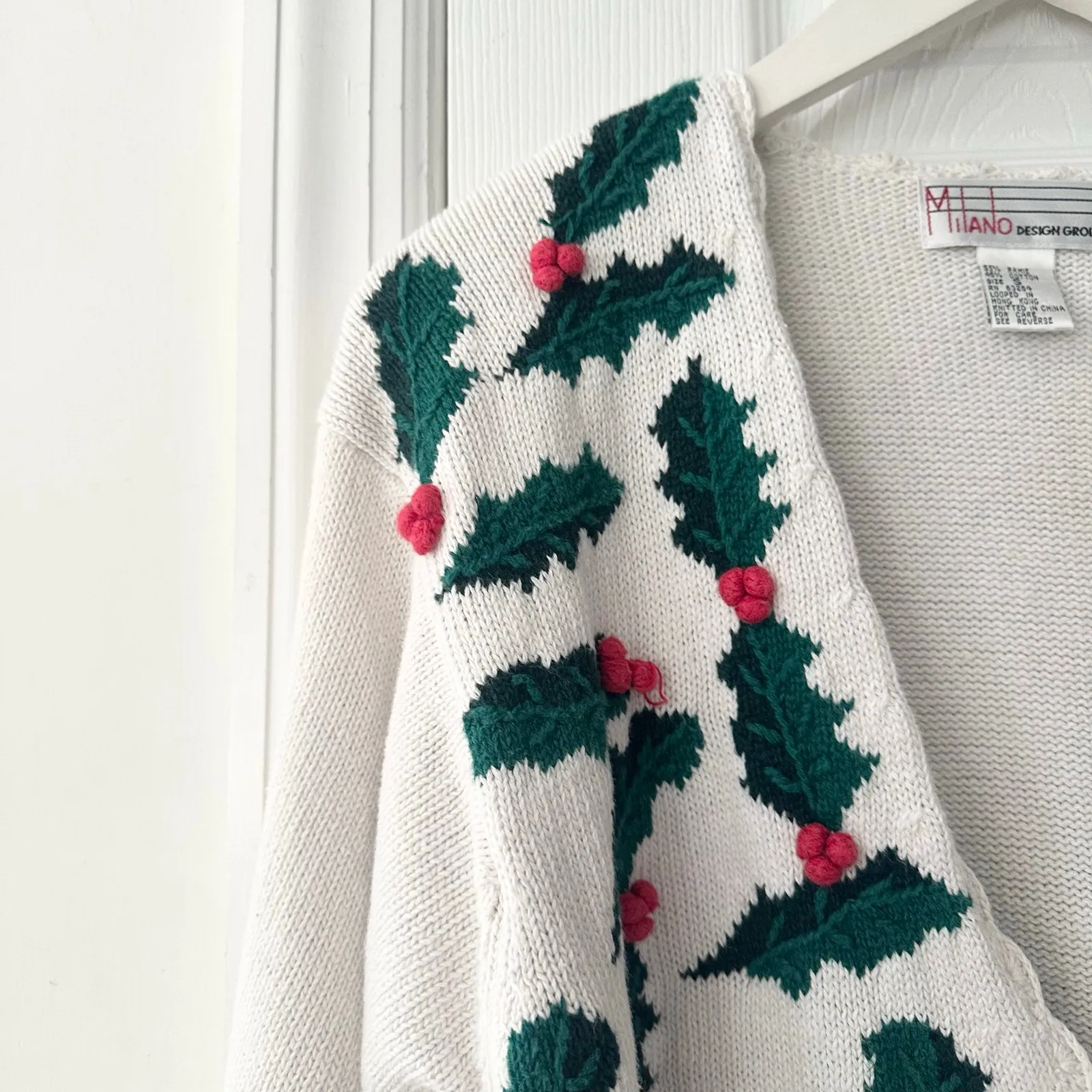 Milano Design Group Vintage Hong Kong Holly Berry Christmas Holiday Cardigan Sml White - Image 2