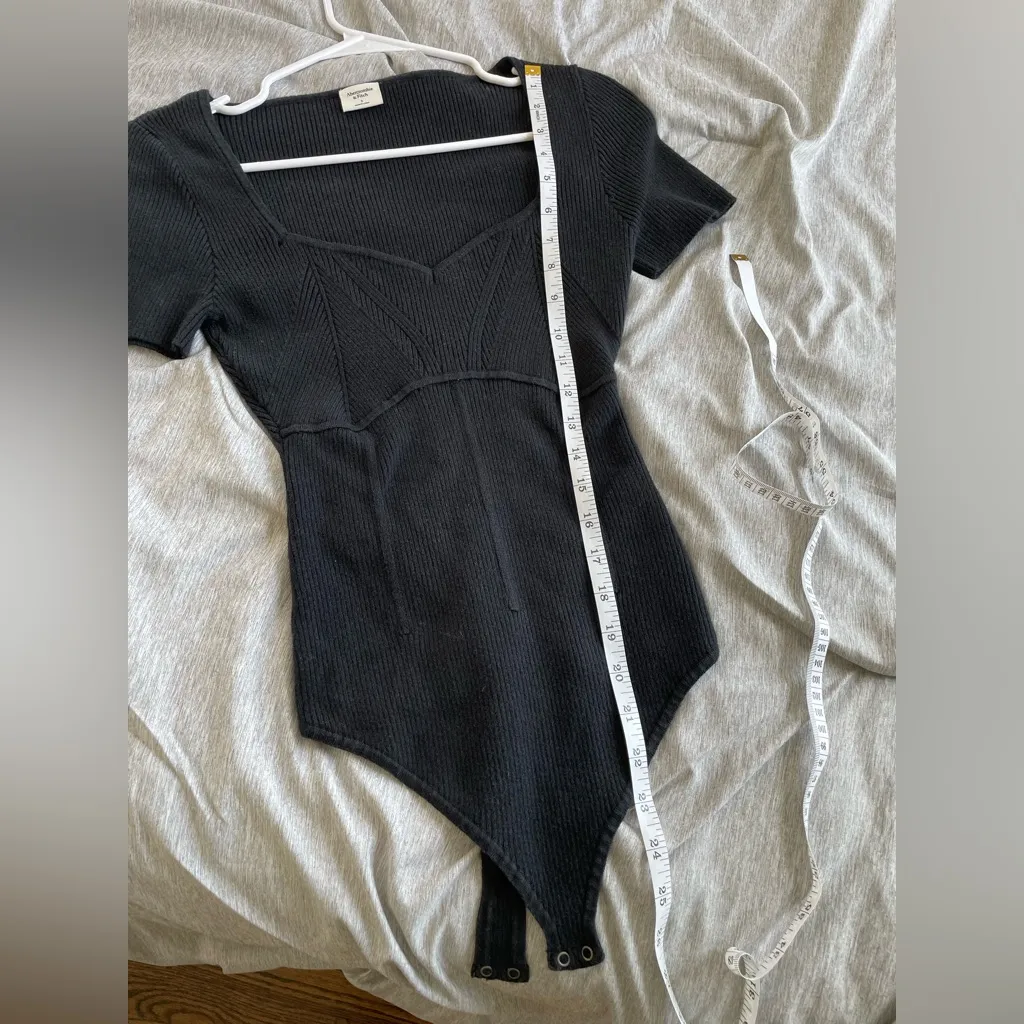 Abercrombie & Fitch Sweater Bodysuit S BlackKnit Long Sleeve Sweetheart Neck - Image 9