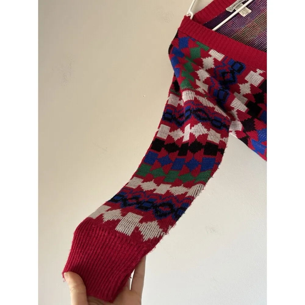 Cabin Creek Geometric Funky 80s Vintage Retro Cardigan Size Large Made in USA - Image 9