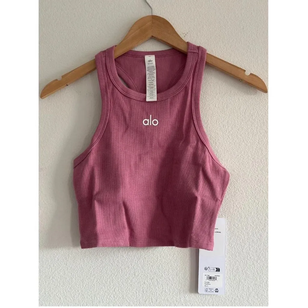 Alo Yoga Aspire Tank in Pink Wild Rose White, Size Small - Image 5