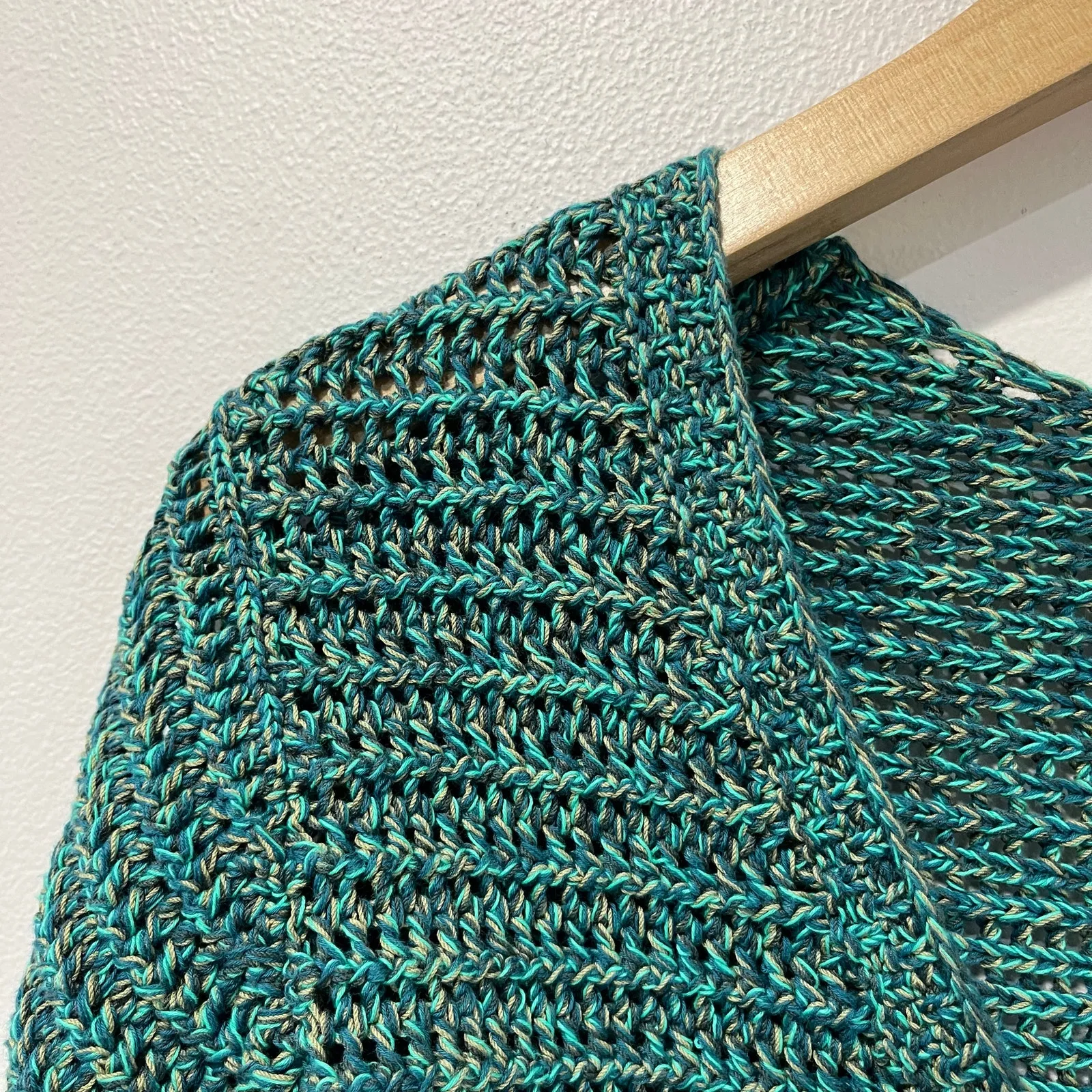 Vince Marled Crochet Knit Cardigan Teal Cotton Chic TV Chicago Fire Size M - Image 4