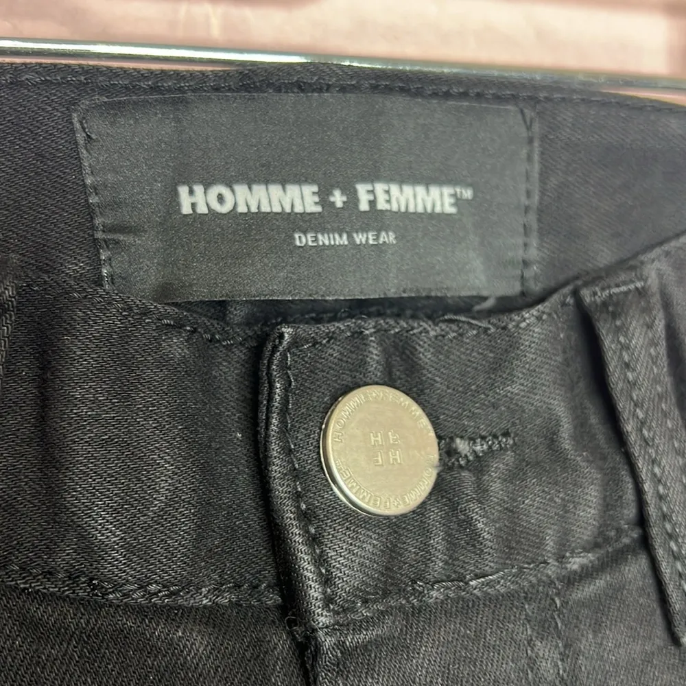 Homme + Femme Glitter Side Skinny Distressed Jeans Black. Size 28 Black - Image 4
