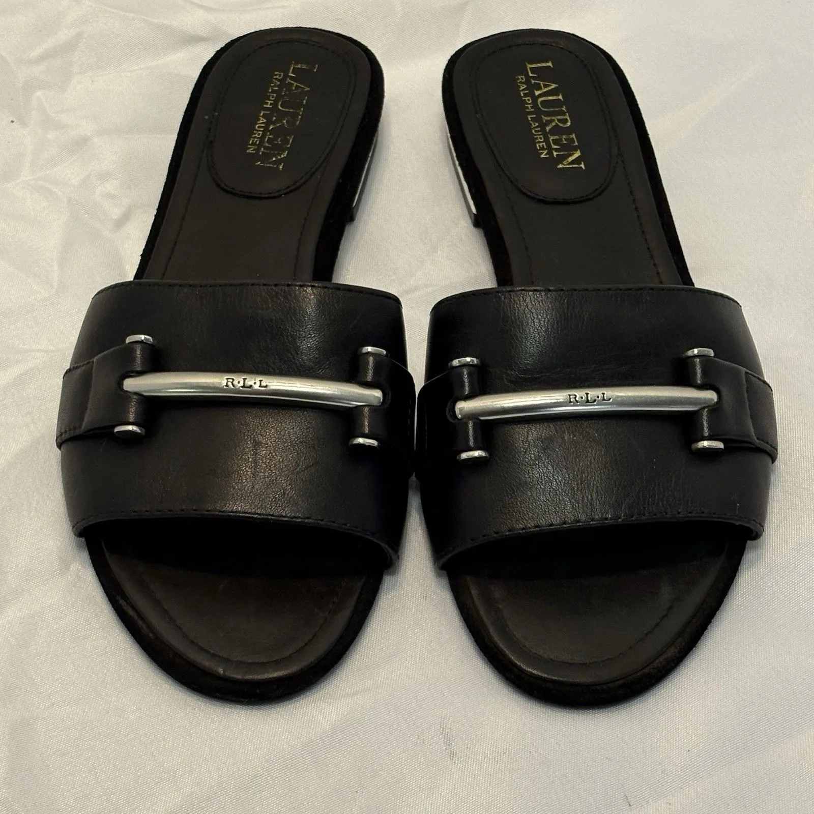Ralph Lauren LRL Women’s Size 5.5B Black & Silver Davan Leather Slip-On Sandal - Image 2