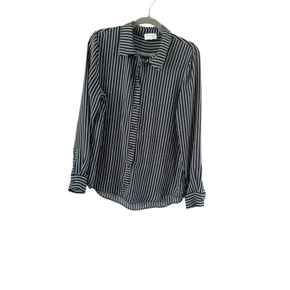 Laundry by Shelli Segal Black White Striped Button Down XL - Image 8