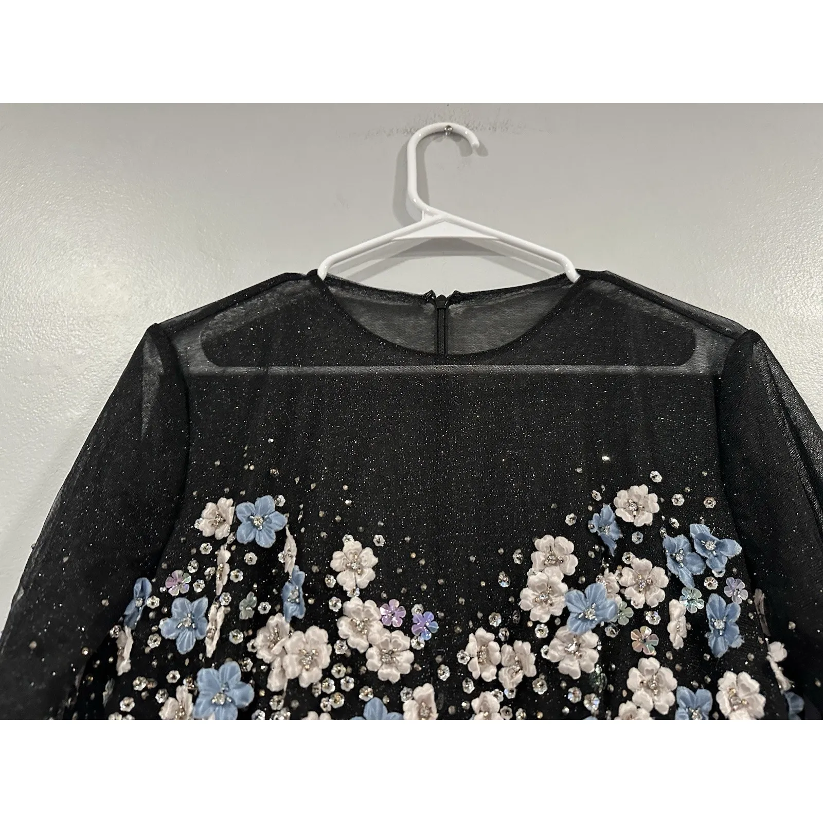 Mac Duggal 11161 Black Floral Embroidered A-Line Tea-Length Cocktail Dress Sz 10 - Image 5