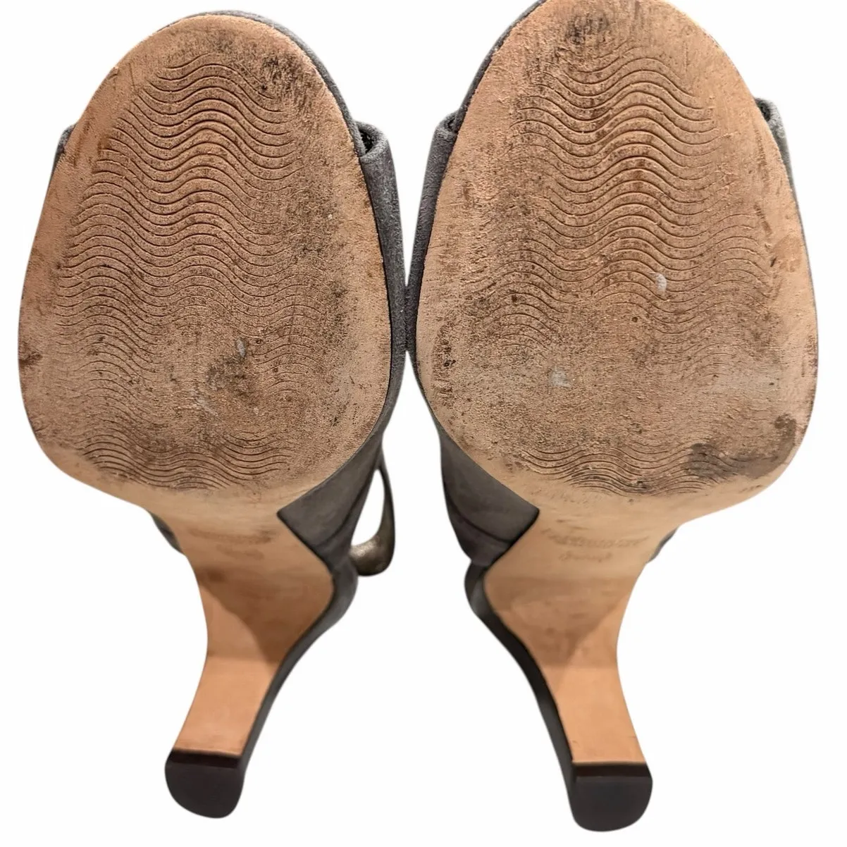 Johnston & Murphy Cassie Booties 9.5 Gray Kid Suede Open Peep Toe Slingback Heel - Image 10