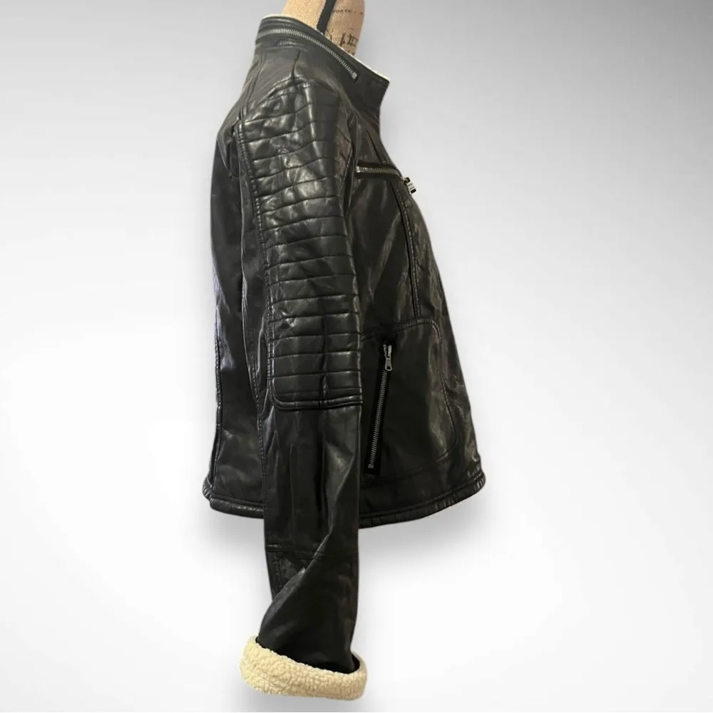 CHAPS Women's‎ Black Faux Leather Mid-Length Motorcyle Jacket XL | EUC - Image 2