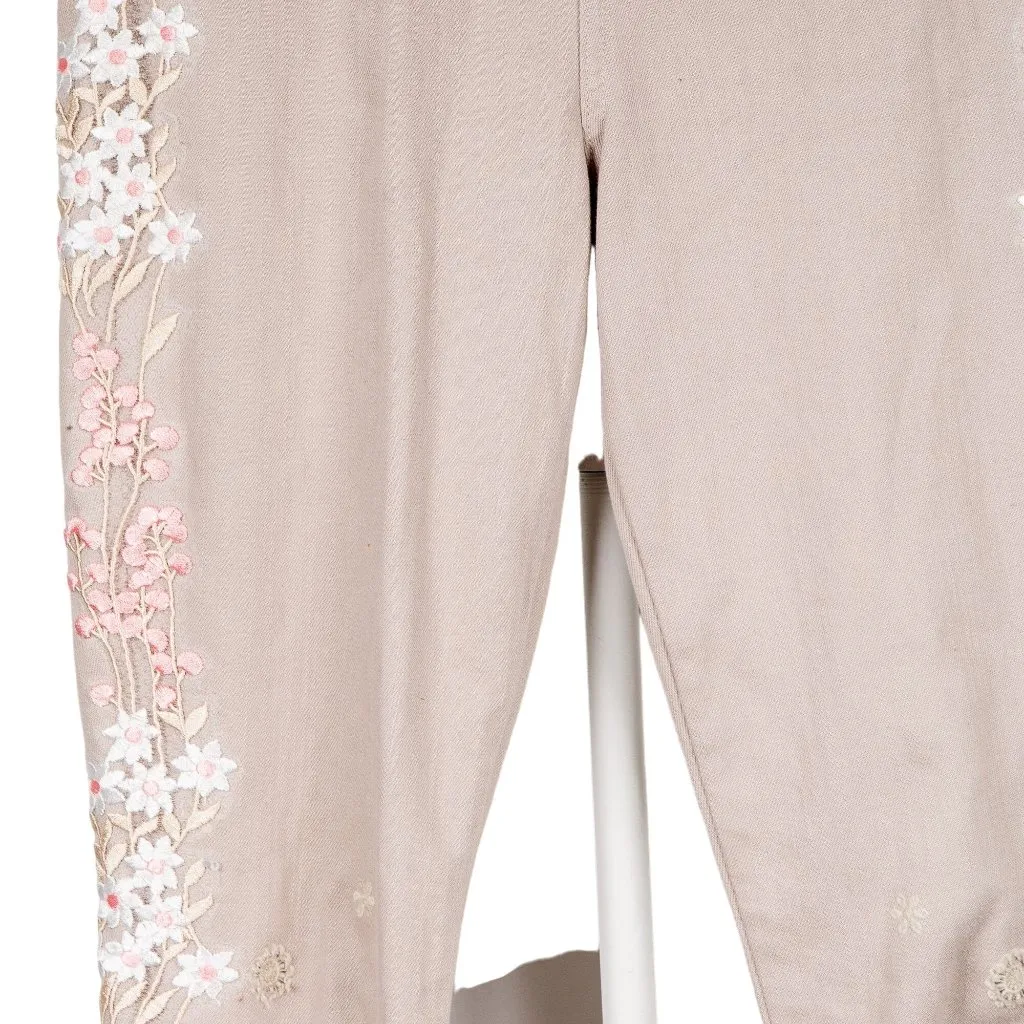 Elie Tahari Embroidered Khaki Jeans 26 Floral Straight Cropped Cotton Spring - Image 3