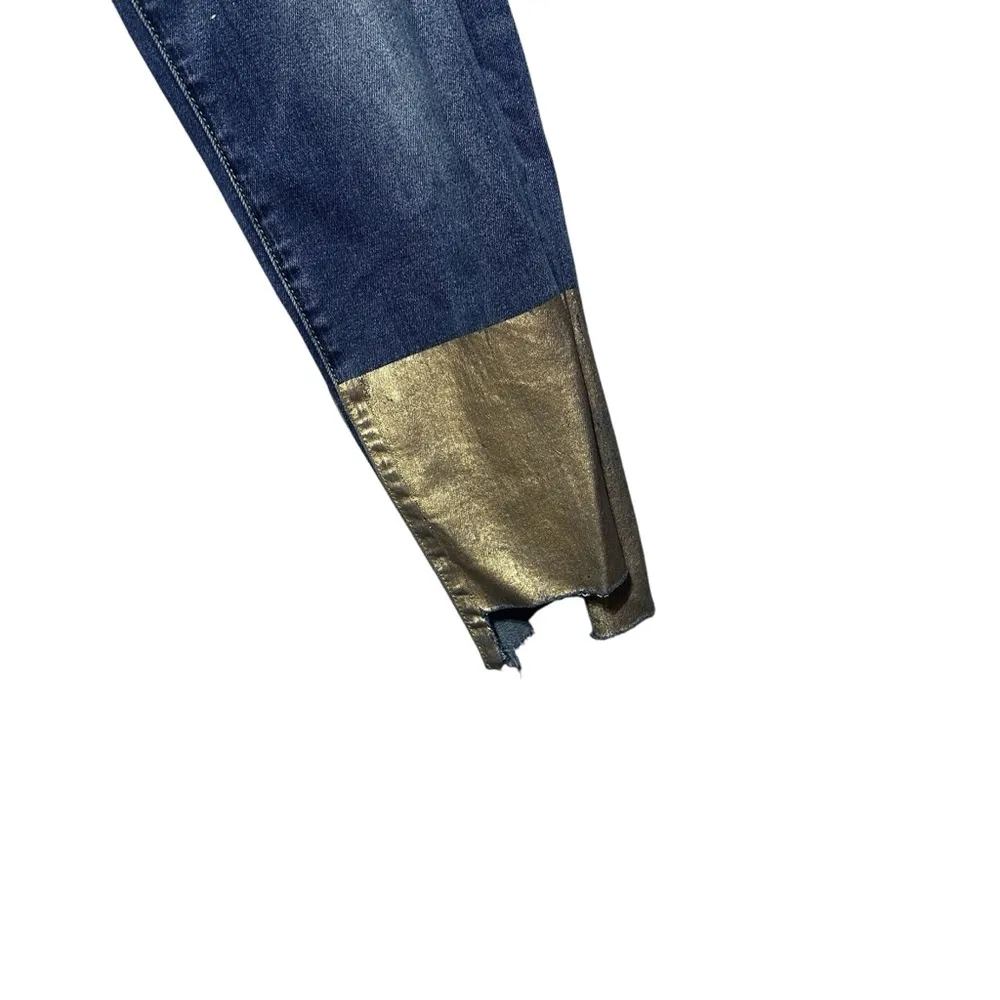 Anthropologie Pilcro Slim Boyfriend Jeans 29 Blue Rose Gold Coated Foil Metallic - Image 4